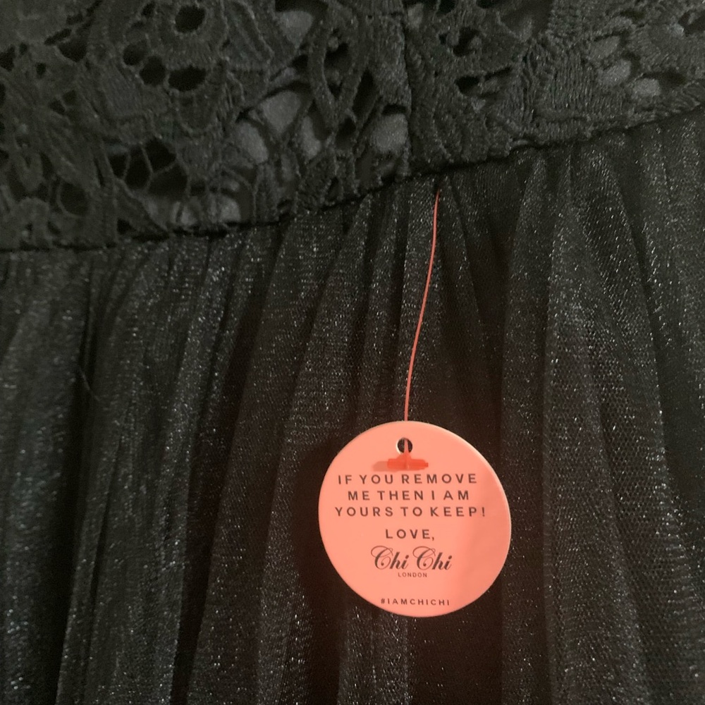 Chi Chi London Black Lace Tulle Tea-Length Dress - Picture 9 of 15